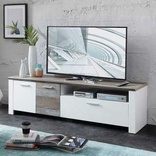 TV Board in Grau Treibholz Optik Weiß