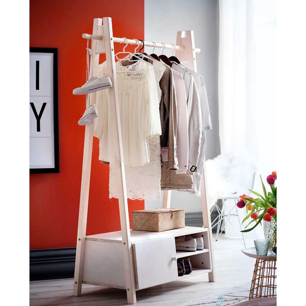 Garderobenständer in White Wash Fichte Massivholz