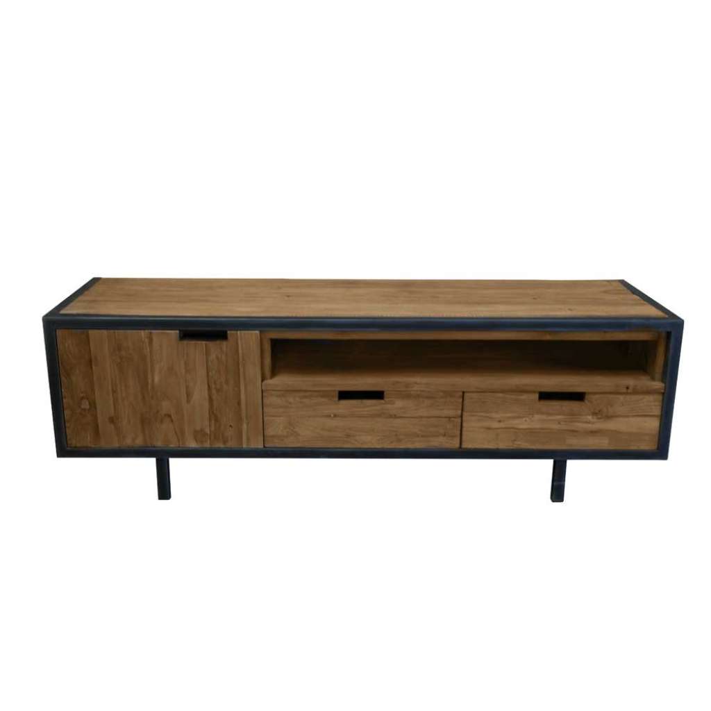 TV Lowboard aus Teak Massivholz und Metall