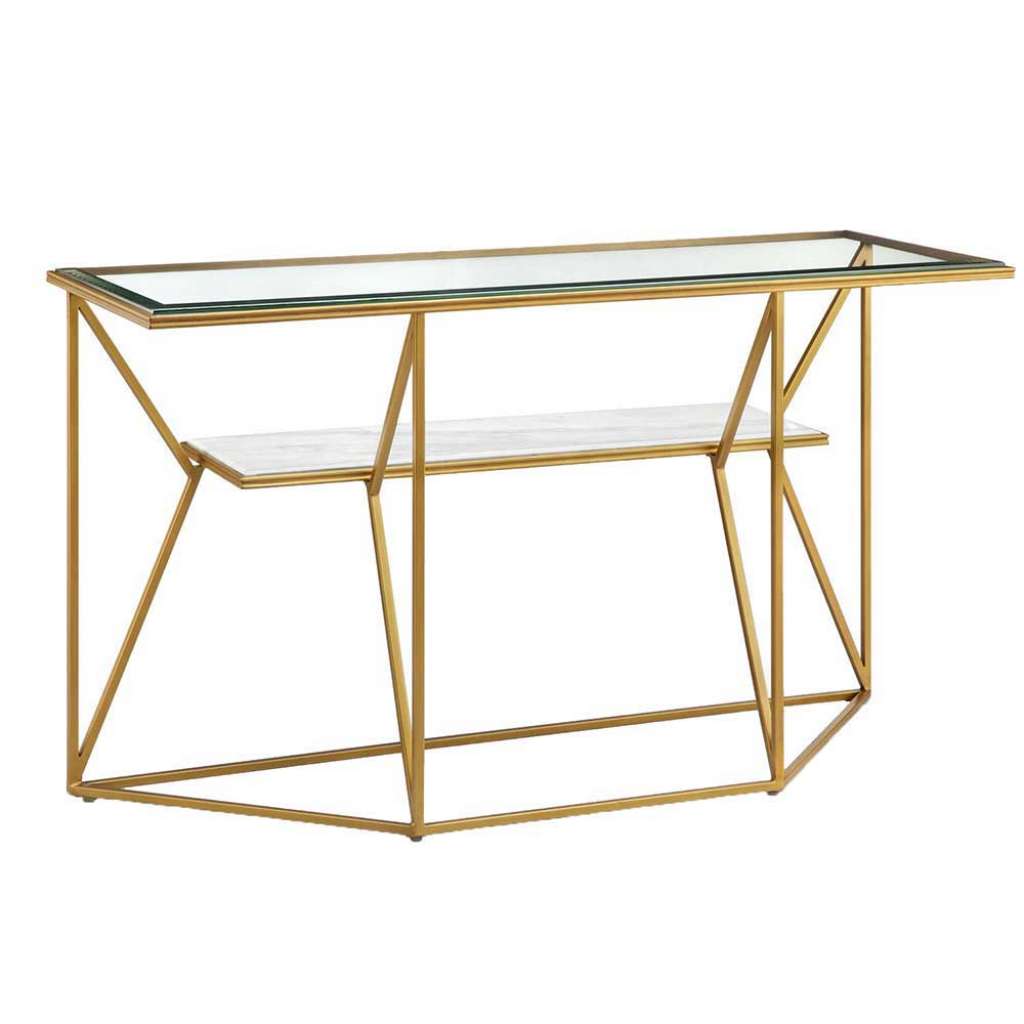 Design Flur Tisch in Goldfarben Klarglasplatten