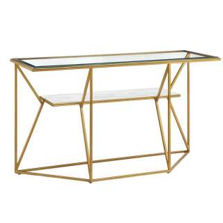 Design Flur Tisch in Goldfarben Klarglasplatten