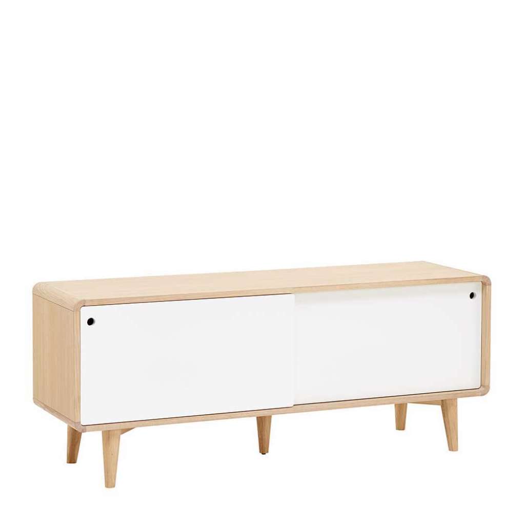 Schiebetüren Lowboard in Weiß und Eiche Bianco Retro Design