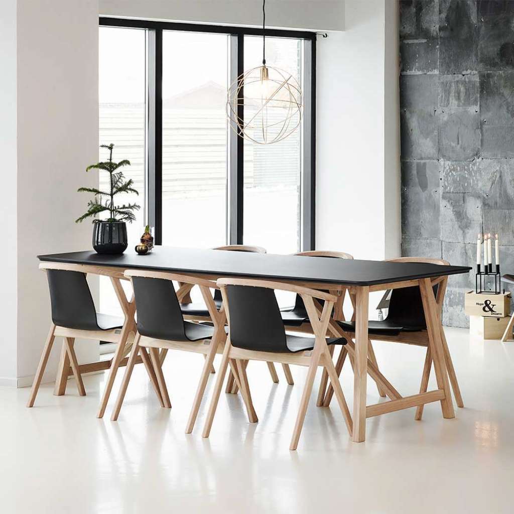 Skandi Design Küchentisch in Schwarz und Eiche Bianco 220 cm breit