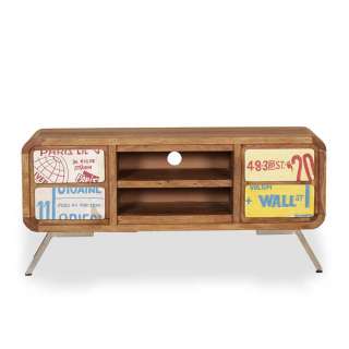 Design TV Board mit bunten Schriftzügen Sheesham Massivholz