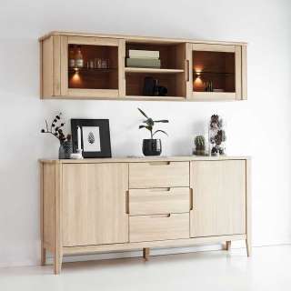 Hängevitrine und Sideboard aus Eiche massiv LED Beleuchtung (2-teilig)