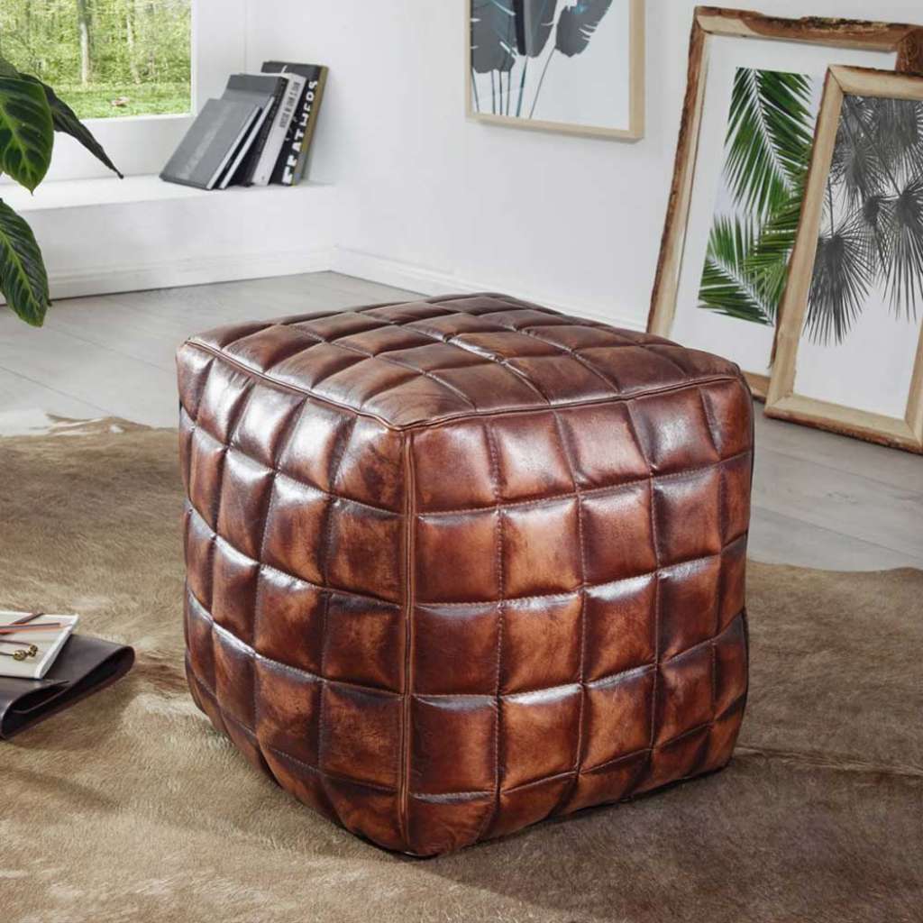 Leder Sitzwürfel in Braun Landhausstil
