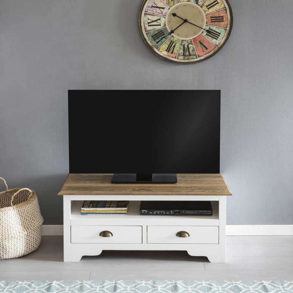 TV Kommode im Landhausstil Kiefer Massivholz und Weiß