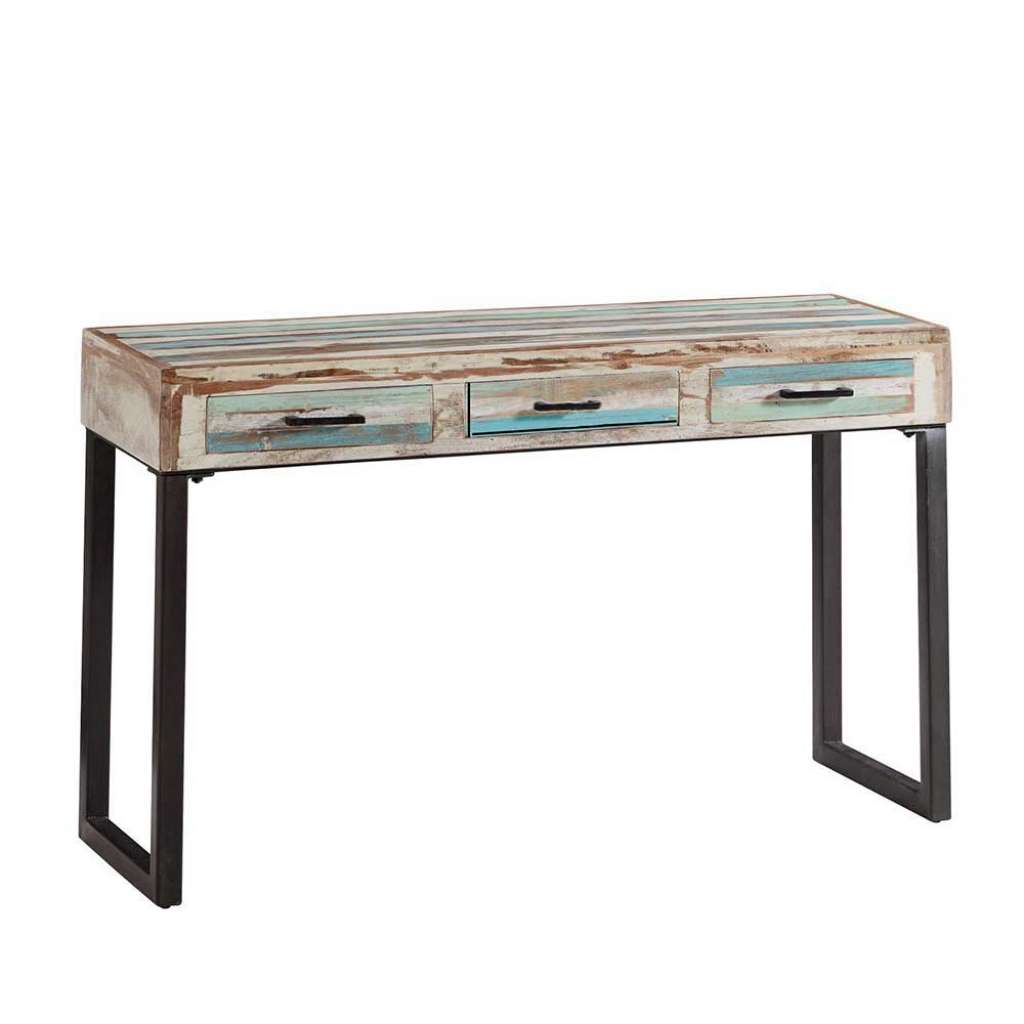 Shabby Chic Konsolentisch in Blau und Weiß gestreift Mangobaum Massivholz