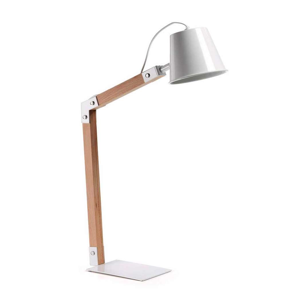 Design Tischleuchte in Weiß mit Schirm Buche Massivholz