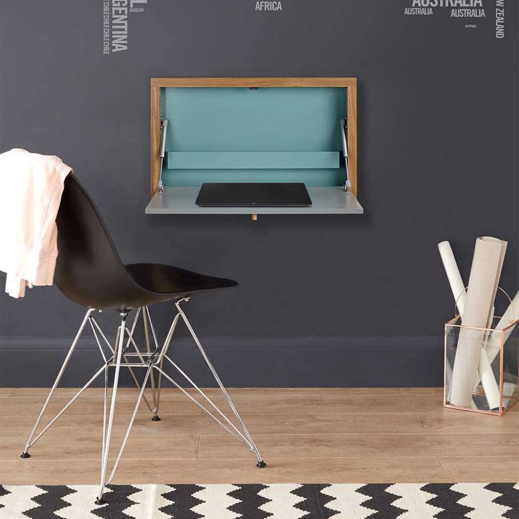 Design Wandtisch in hell Grau und Türkis klappbar