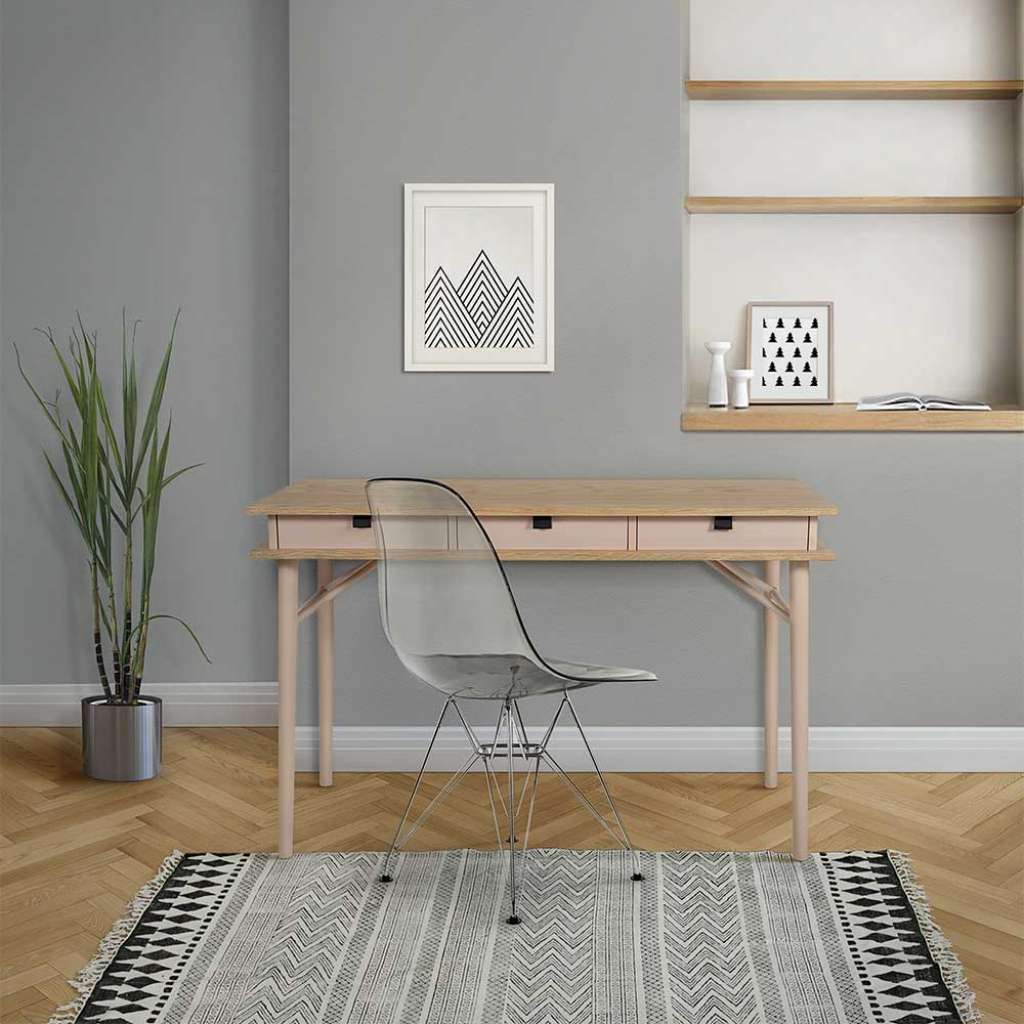 Skandi Design Schreibtisch mit Schubladen in Rosa Eiche Furnier