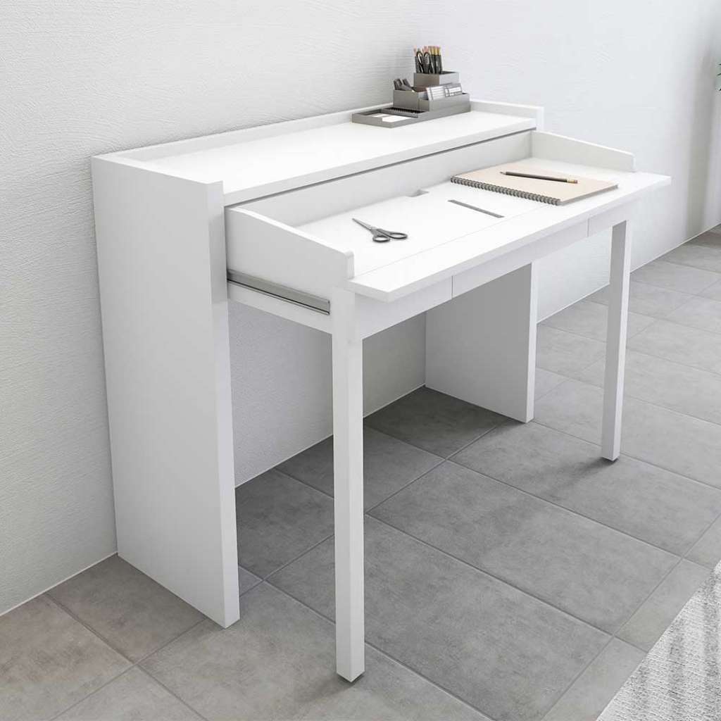 Weißer Schreibtisch mit ausziehbarer Platte Rollen