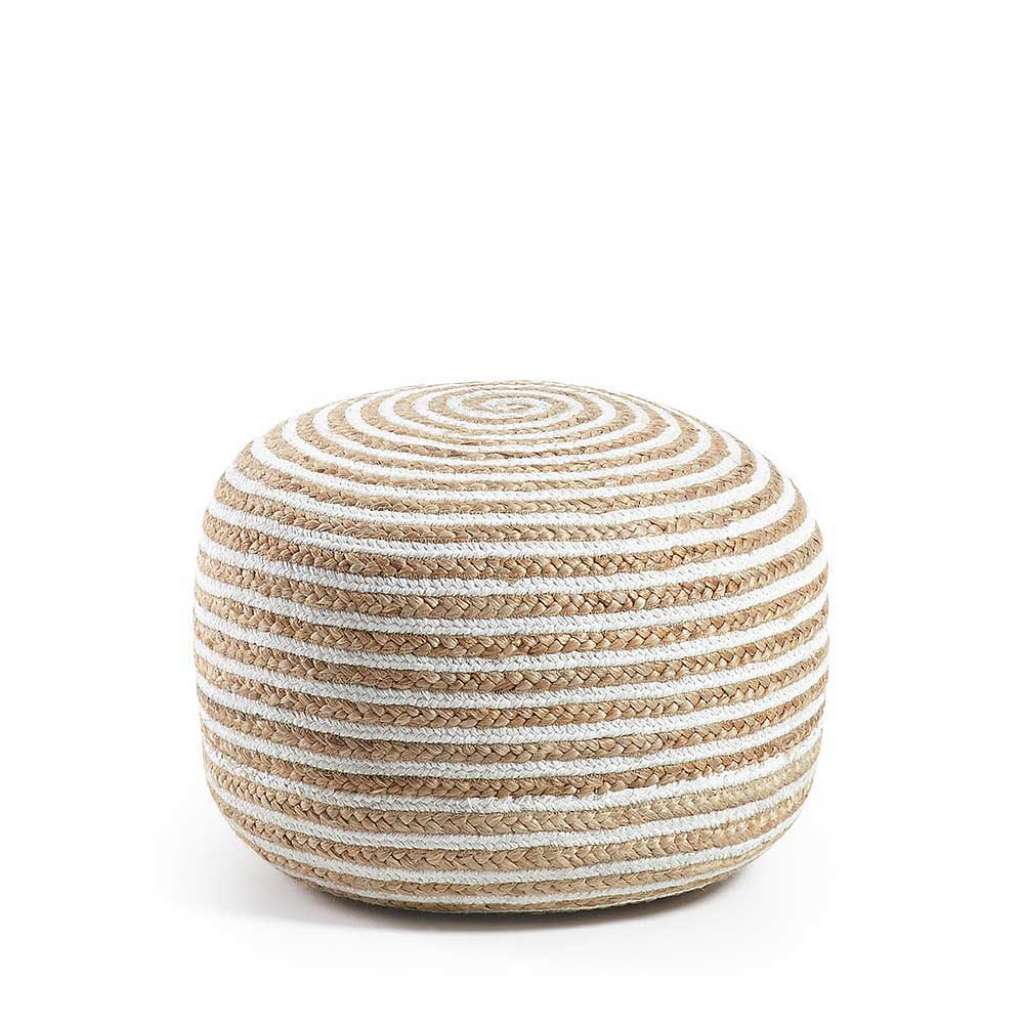 Sitzpouf in Beige und Weiß aus Geflecht