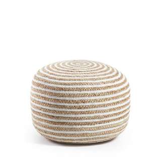 Sitzpouf in Beige und Weiß aus Geflecht
