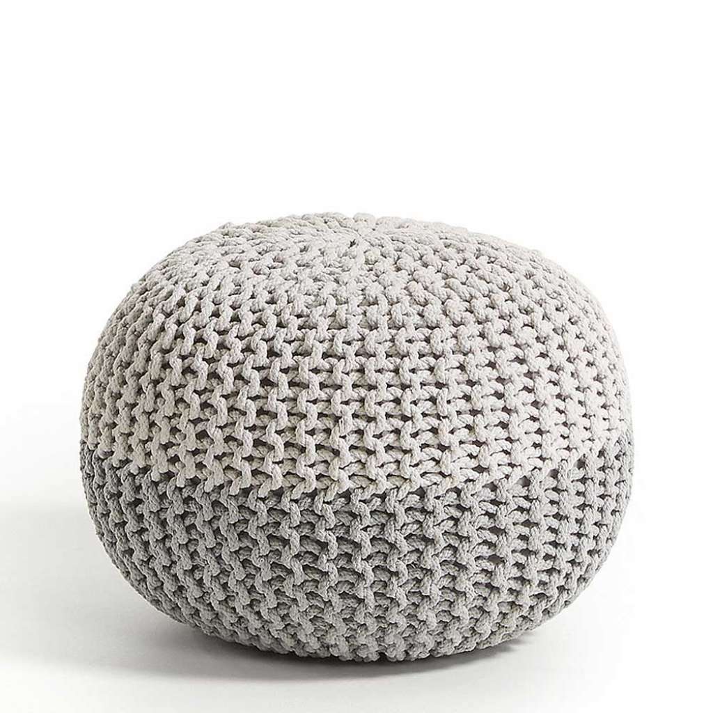 Sitzpouf aus Strickstoff Grau und Weiß