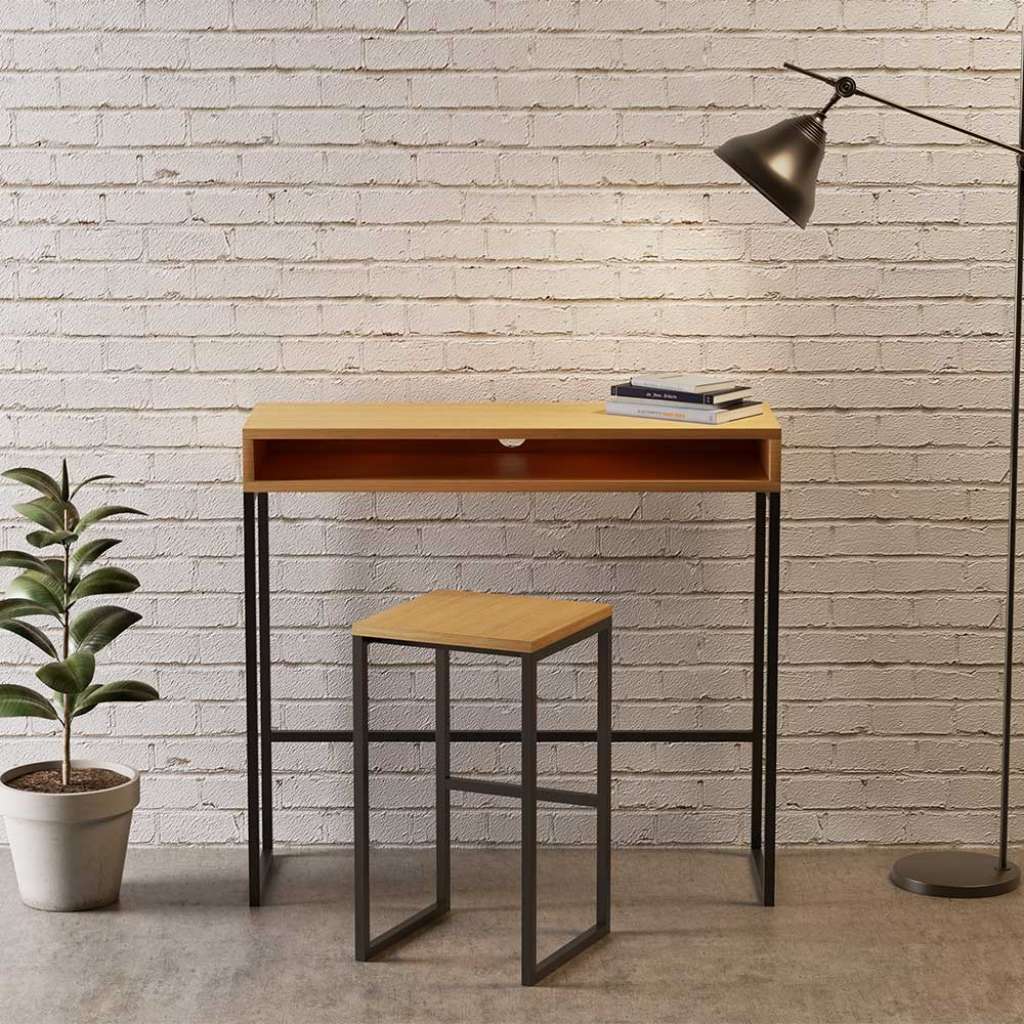 Loft Schreibtisch mit Eiche furniert schwarzem Bügelgestell