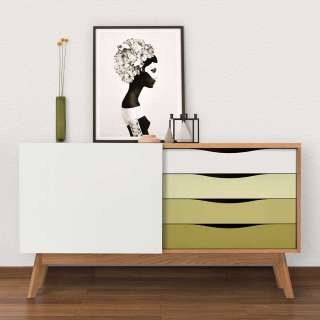 Auffälliges Sideboard in Bunt Schiebetür und vier Schubladen