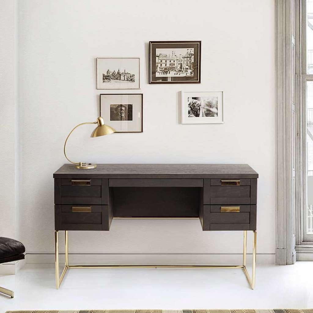 Schreibtisch in Anthrazit und Kupferfarben vier Schubladen