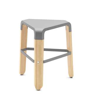 Sitzhocker aus Buche Massivholz Grau Kunststoff