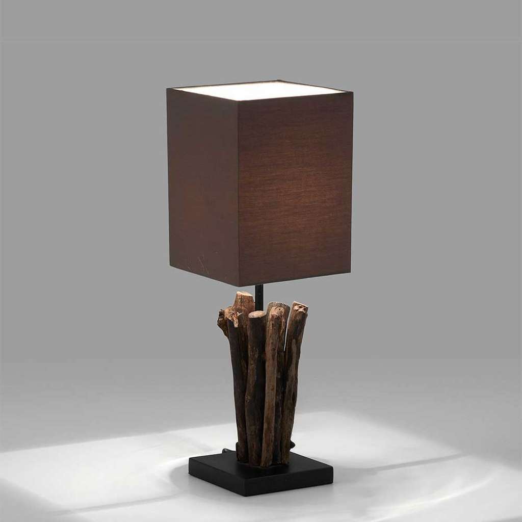 Tischlampe in Braun Stoffschirm und Ästen