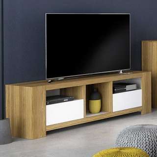 TV Board mit Eiche furniert zwei weißen Türen