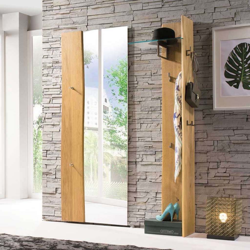 Garderobenmöbel Set mit Baumkante Eiche Massivholz (2-teilig)