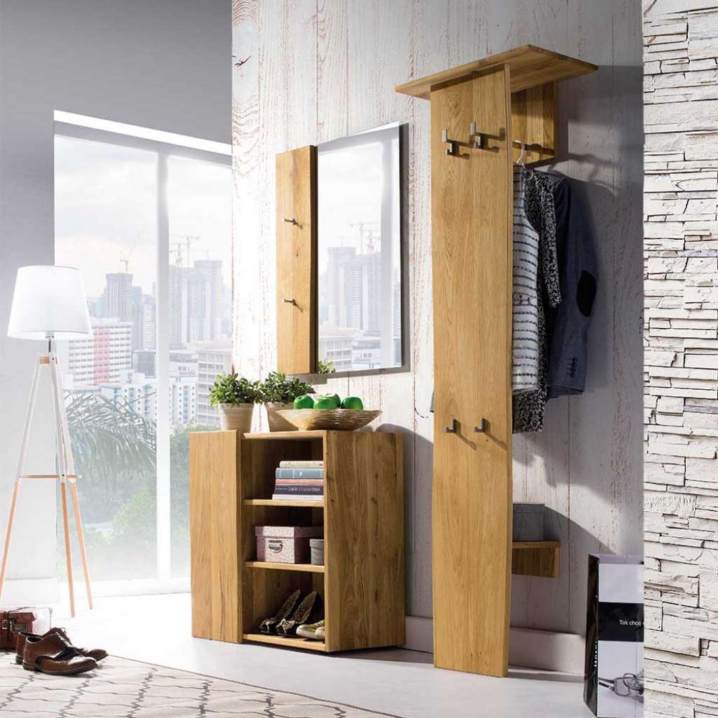 Design Dielenmöbel mit Baumkante Eiche Massivholz (3-teilig)
