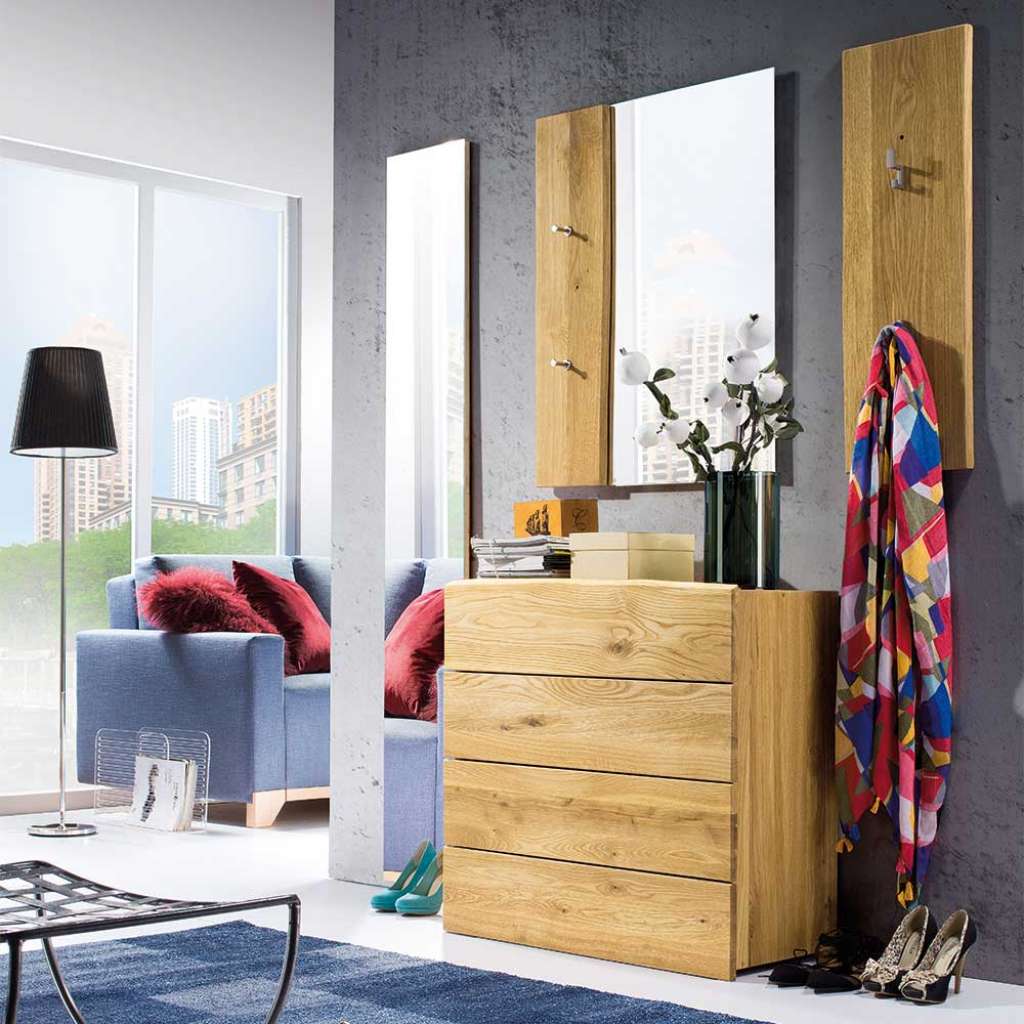 Baumkanten Garderobenmöbel aus Eiche Massivholz Landhaus Design (4-teilig)