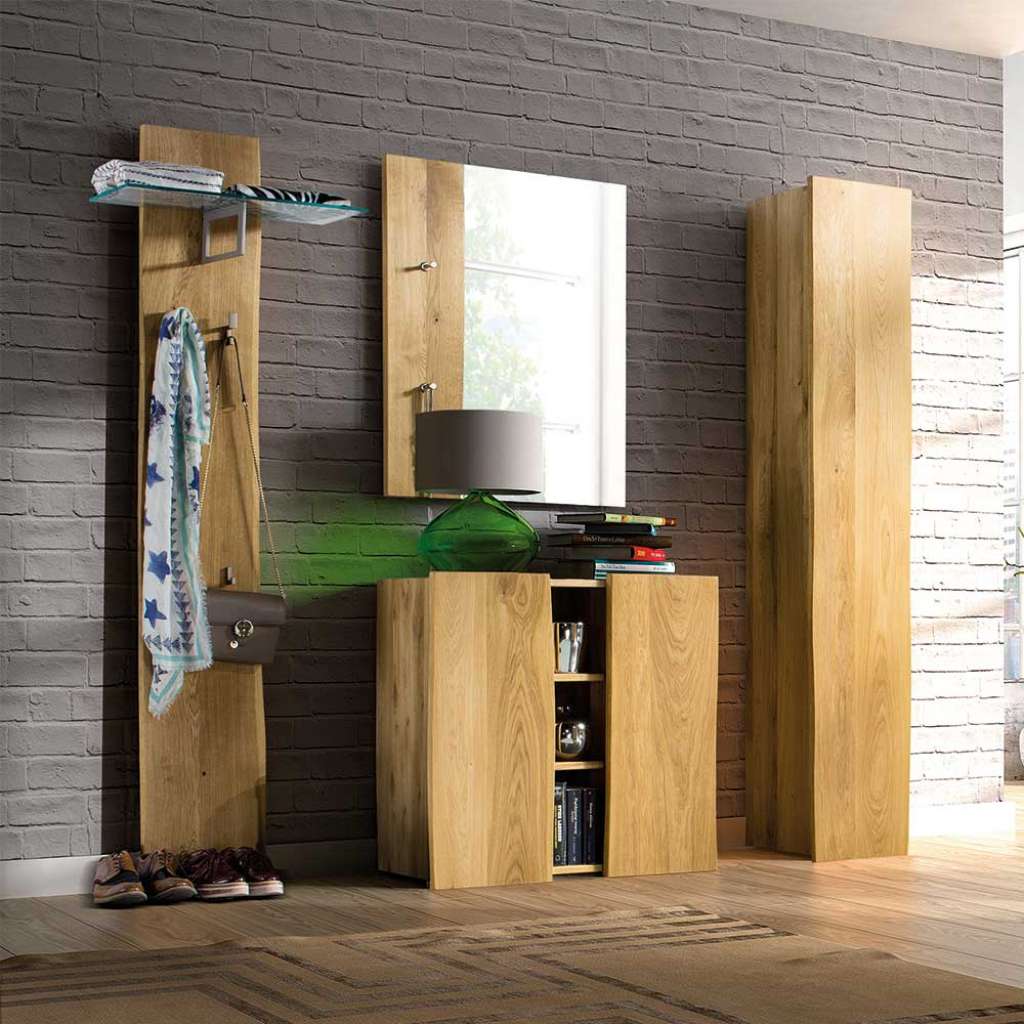 Baumkanten Garderoben Set aus Eiche Massivholz Landhausstil (4-teilig)