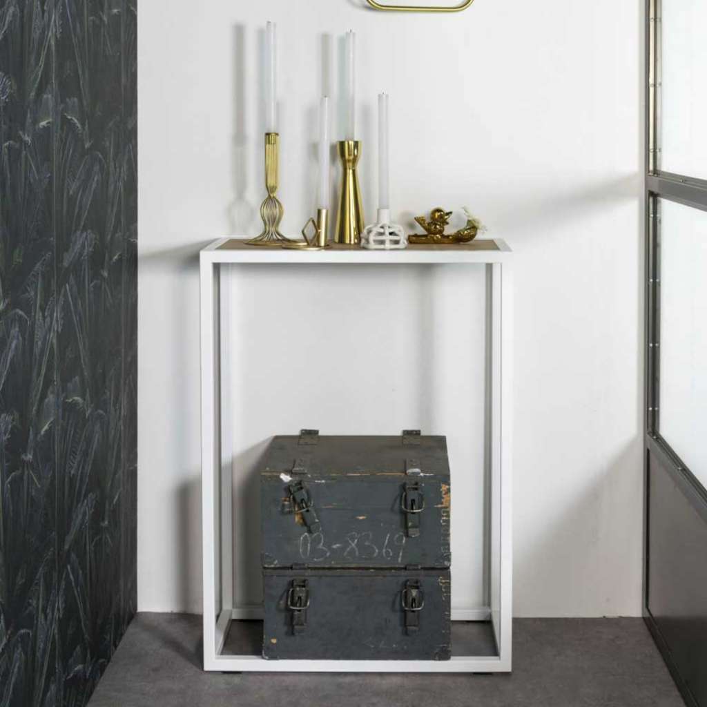 Konsolentisch aus Stahl in Weiß Massivholzplatte