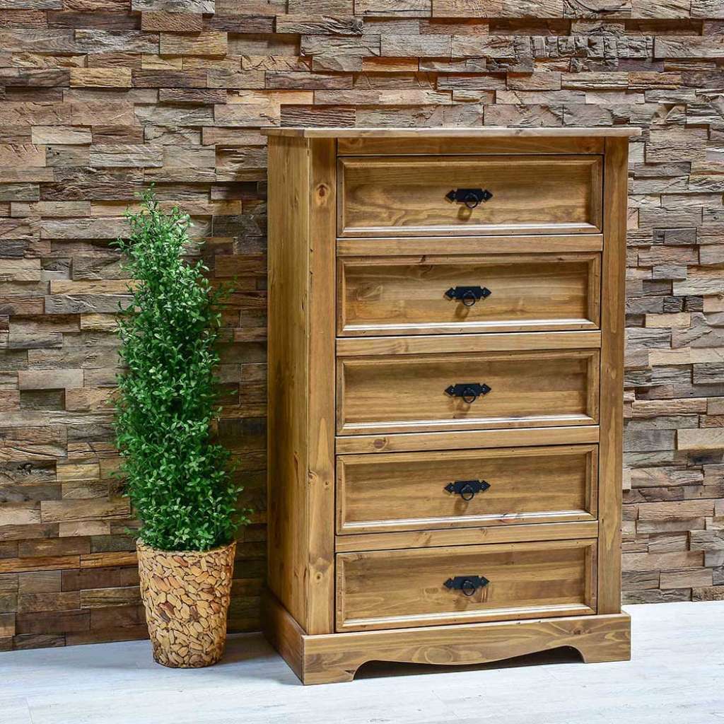 Kiefer Schubladenkommode im mexikanischen Landhausstil fünf Schubladen