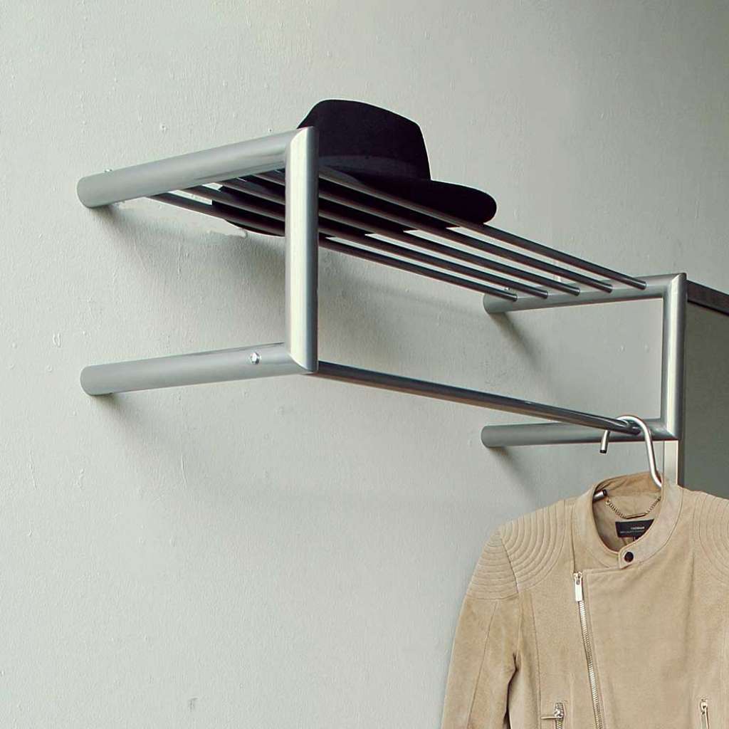 Hängegarderobe in Nickelfarben aus Stahl Ablage