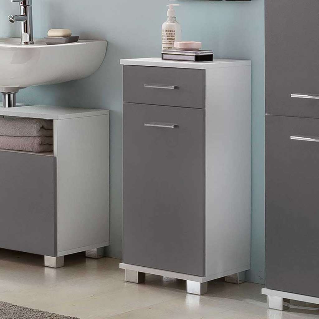 Badezimmer Unterschrank in Grau und Weiß Tür und Schublade