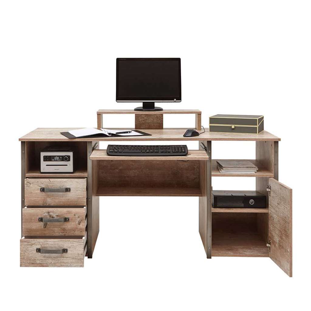 Industry PC Schreibtisch in Eiche Grau Nachbildung Seitenregalen