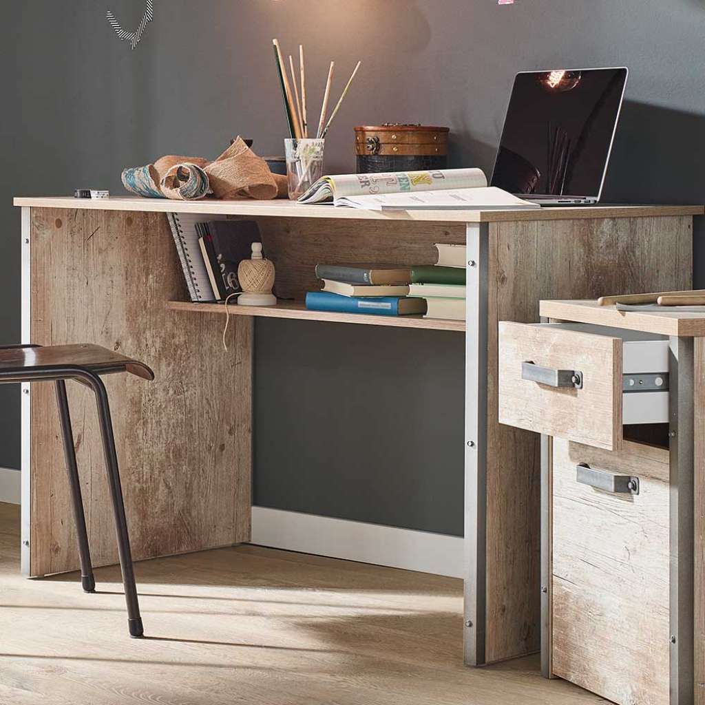 Industry Design Schreibtisch in Eiche Grau Nachbildung 100 cm breit