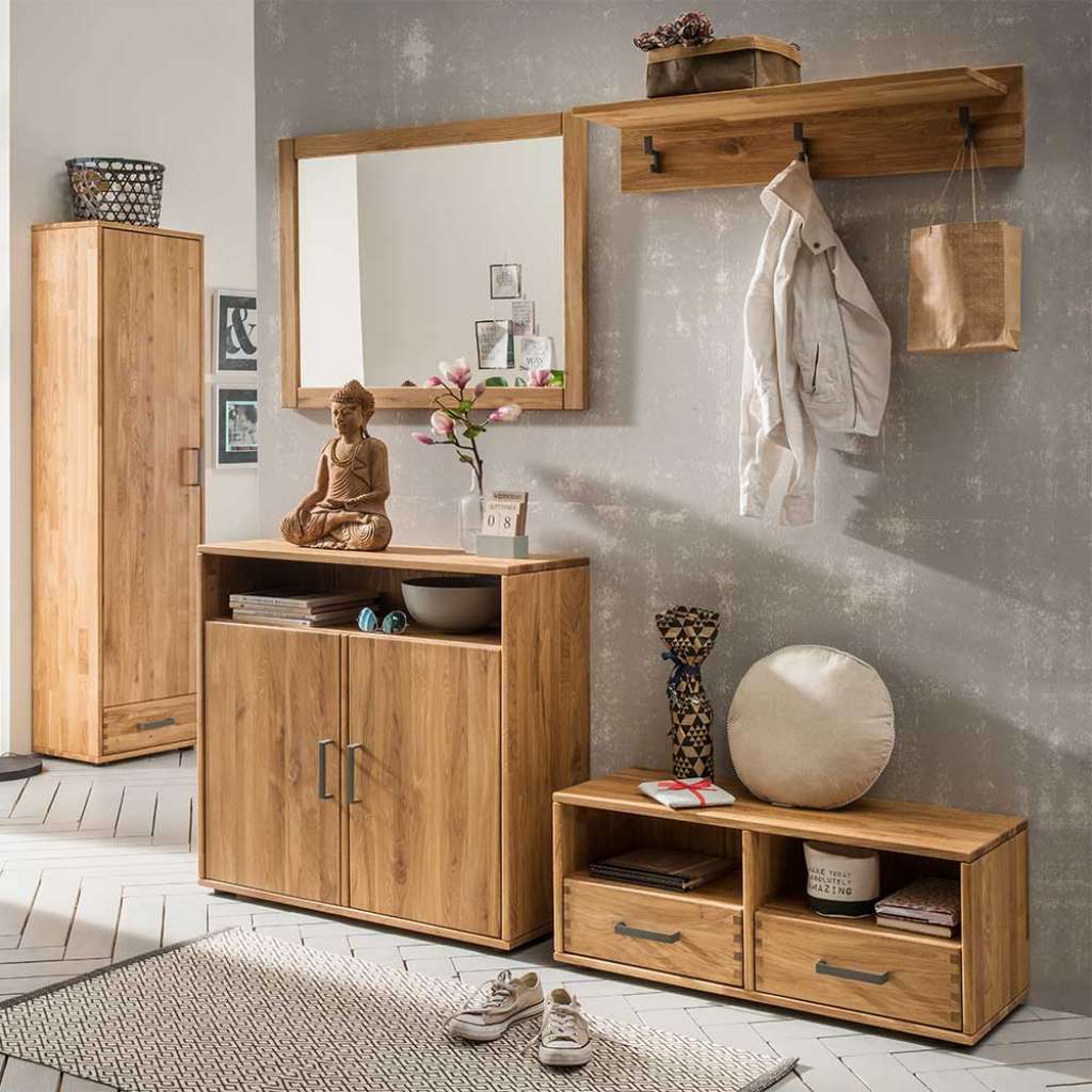 Dielenmöbel Set mit Bank Eiche Massivholz (5-teilig)