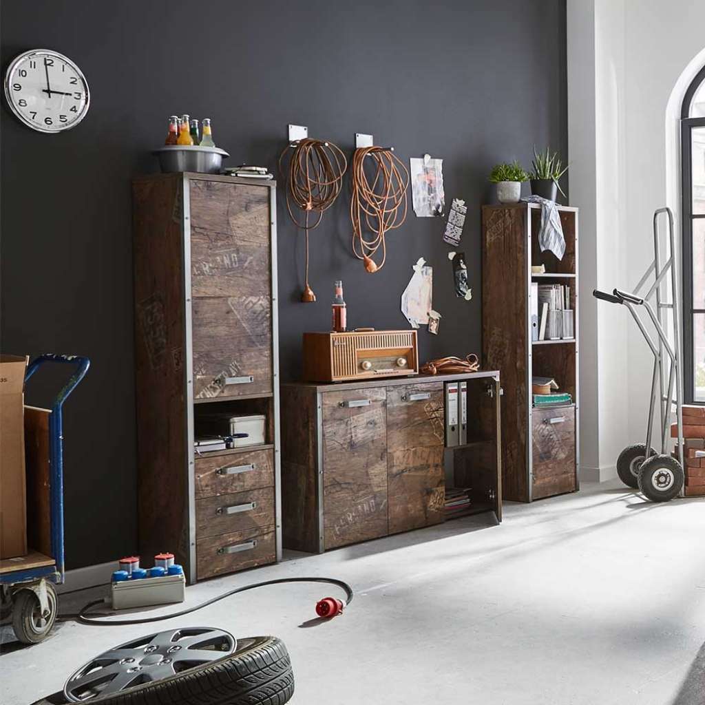 Arbeitszimmermöbel Set in Holzpaletten Optik Loft Style (3-teilig)