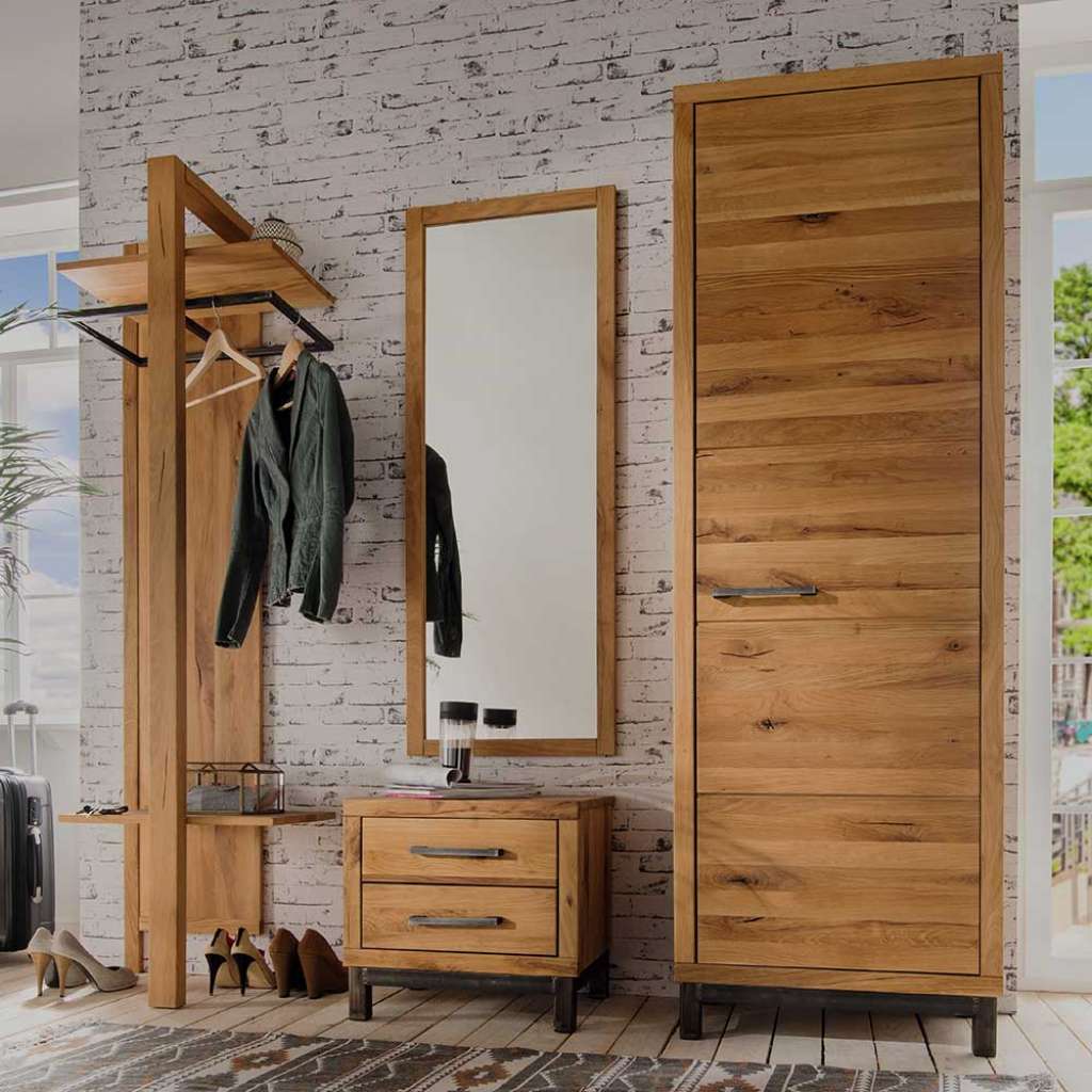 Garderobenset im rustikalen Landhausstil Wildeiche Massivholz (4-teilig)