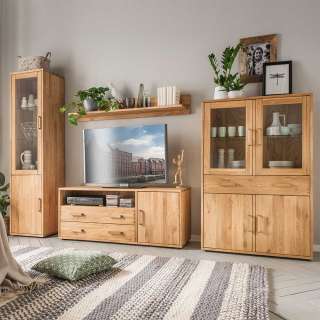 Massivholz Wohnwand aus Eiche Massivholz geölt (4-teilig)