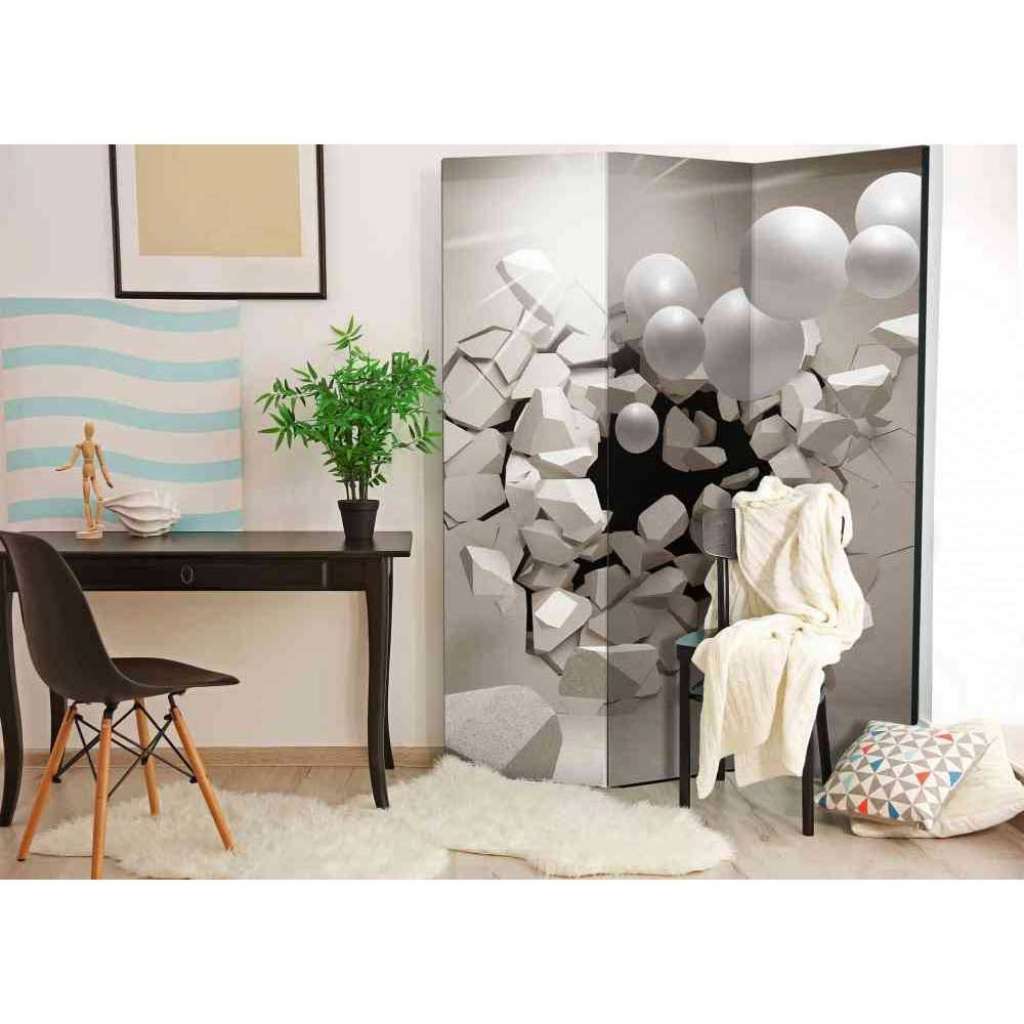 Leinwand Paravent mit 3D Motiv Grau und Weiß