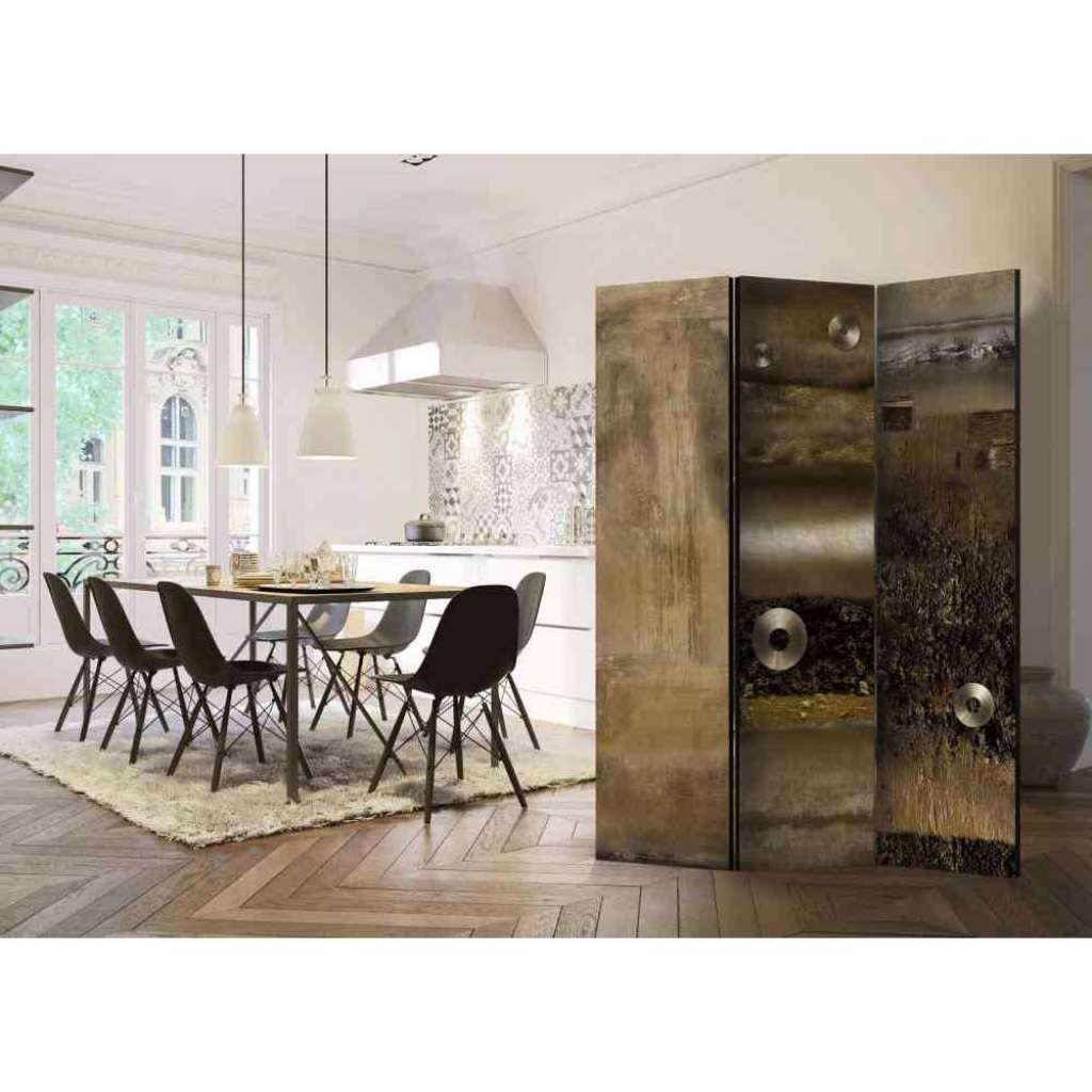 Industry Design Paravent in Metall Optik Braun und Goldfarben