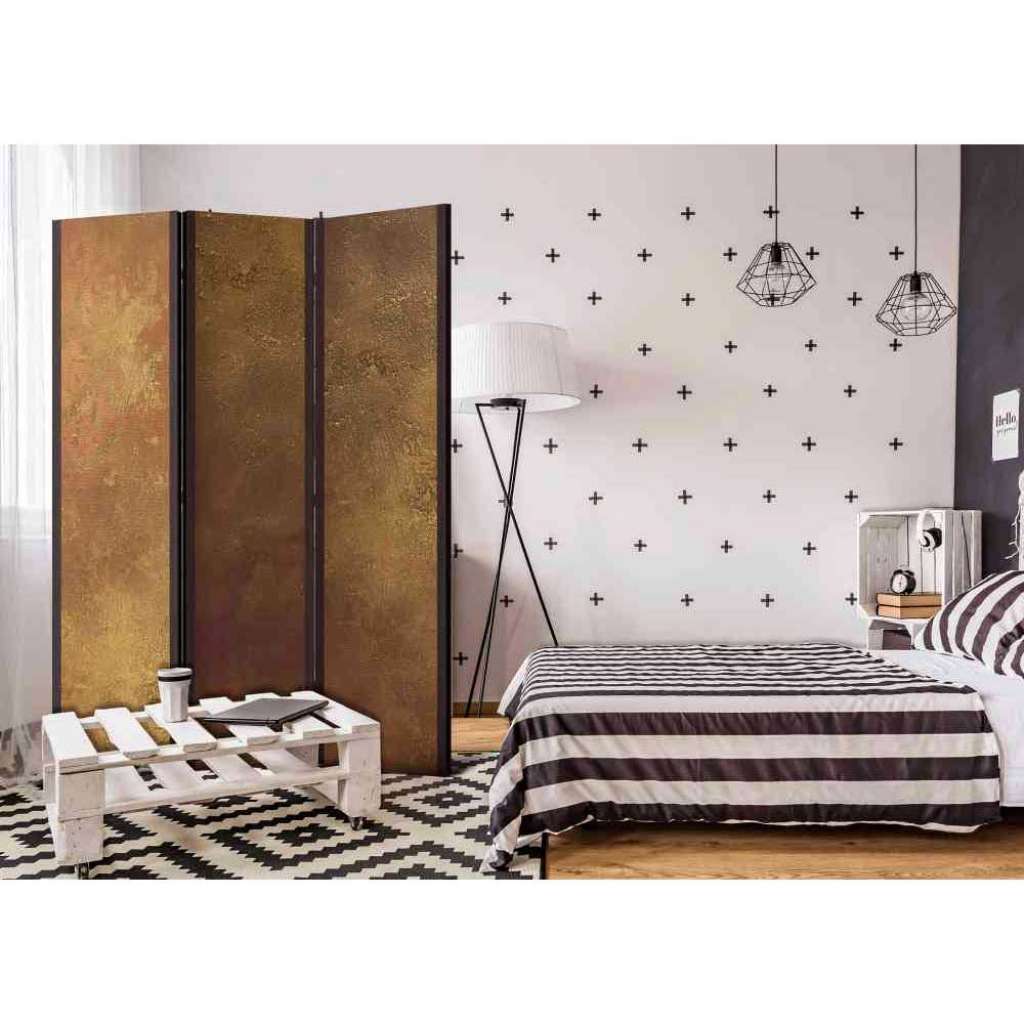 Design Paravent Goldfarben in Leinwand Füllung