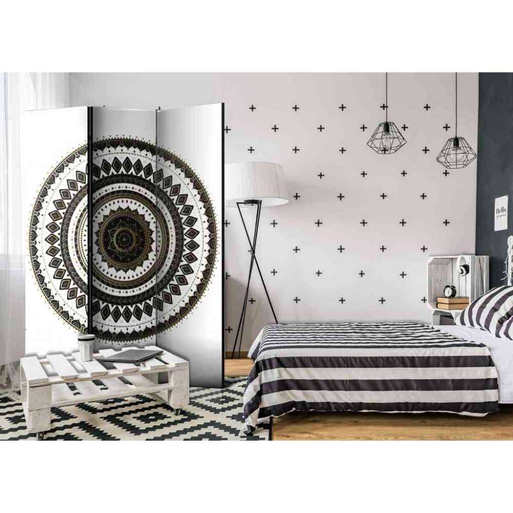 Design Paravent mit Mandala Schwarz und Weiß