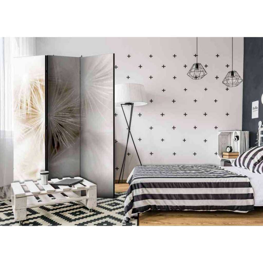 Design Paravent mit Pusteblumen Motiv Hell Grau und Beige