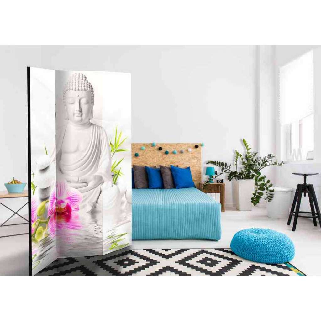Paravent mit Buddha in Weiß 135 cm breit