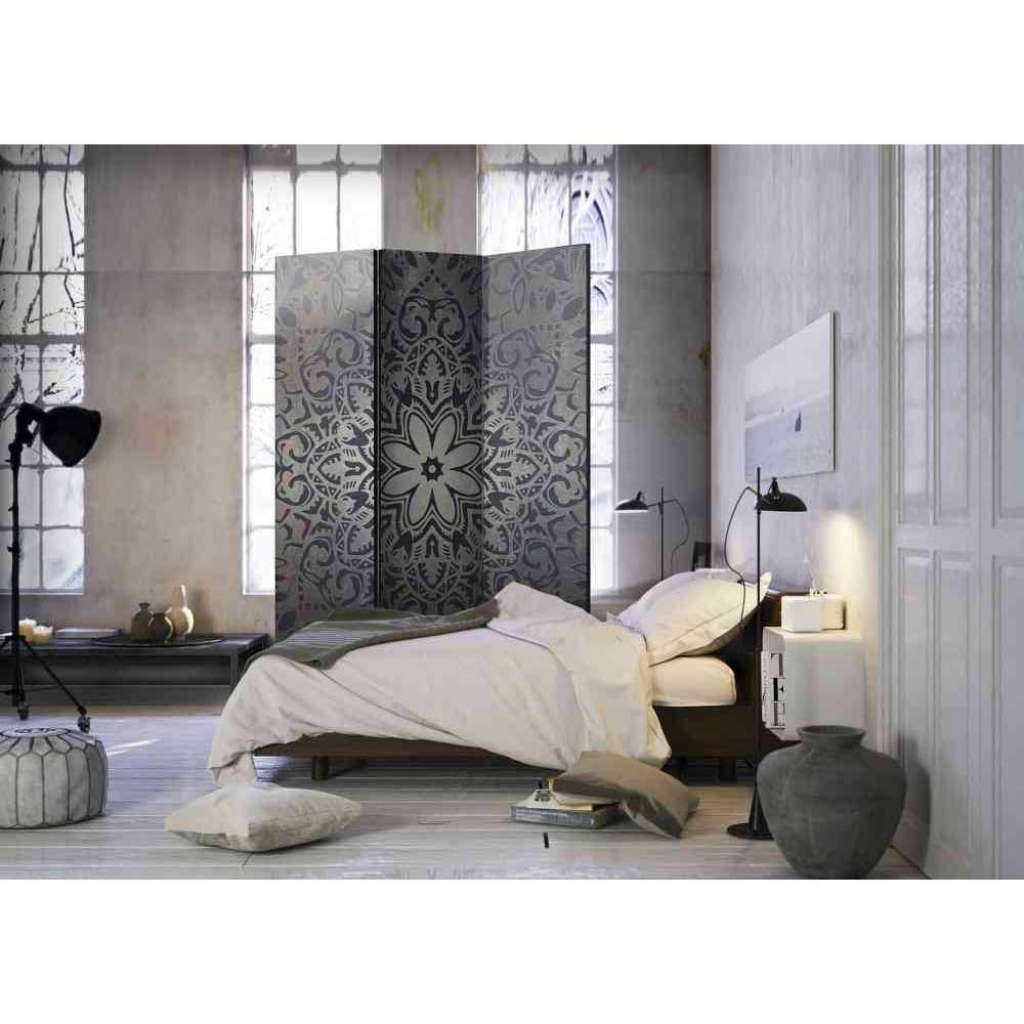 Design Paravent mit Mandala Motiv Grau und Blau