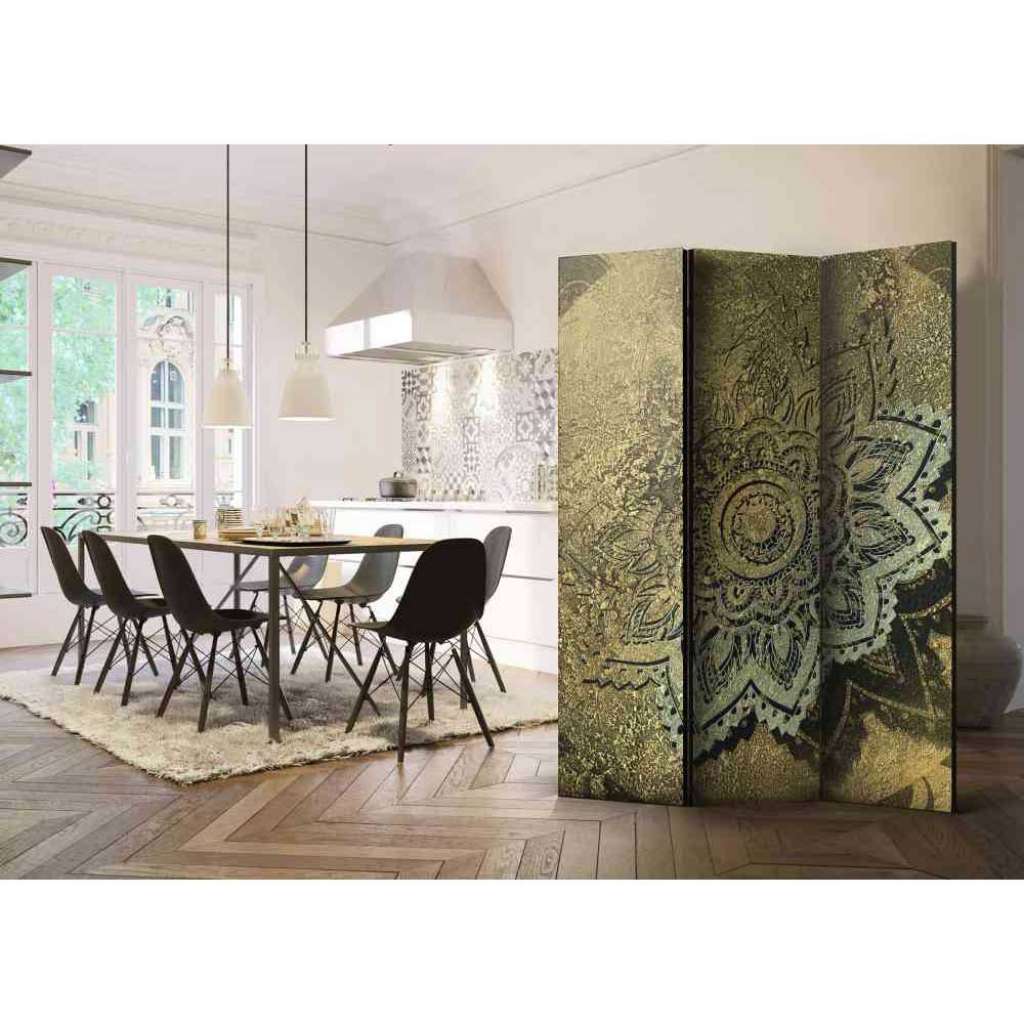 Paravent Raumteiler mit Mandala Muster Goldfarben