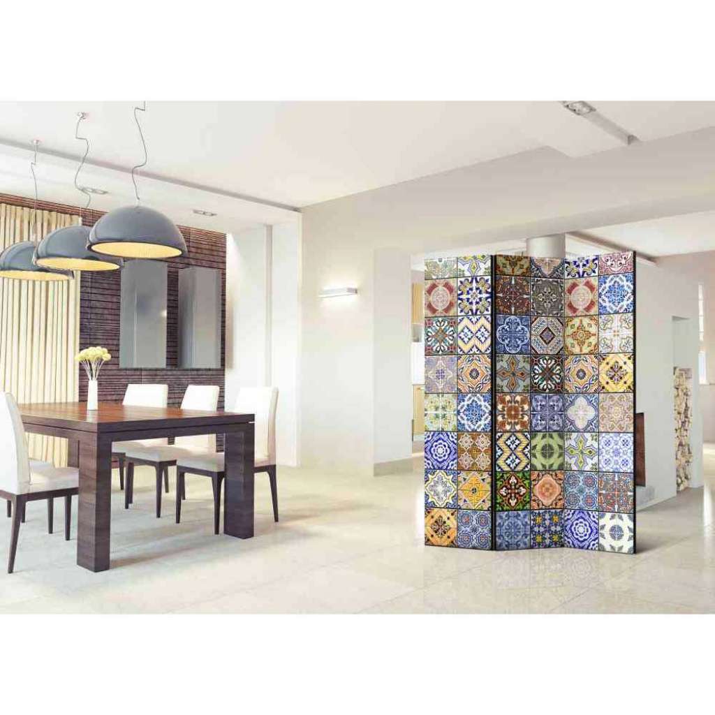 Paravent Sichtschutz mit buntem Mosaik Muster 135 cm breit