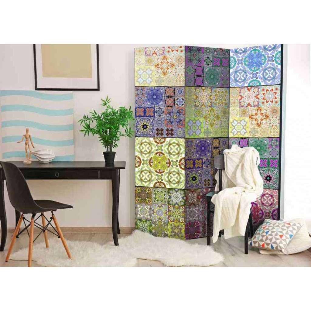 3 teiliger Paravent mit bunten Mandala Motiven 135 cm breit