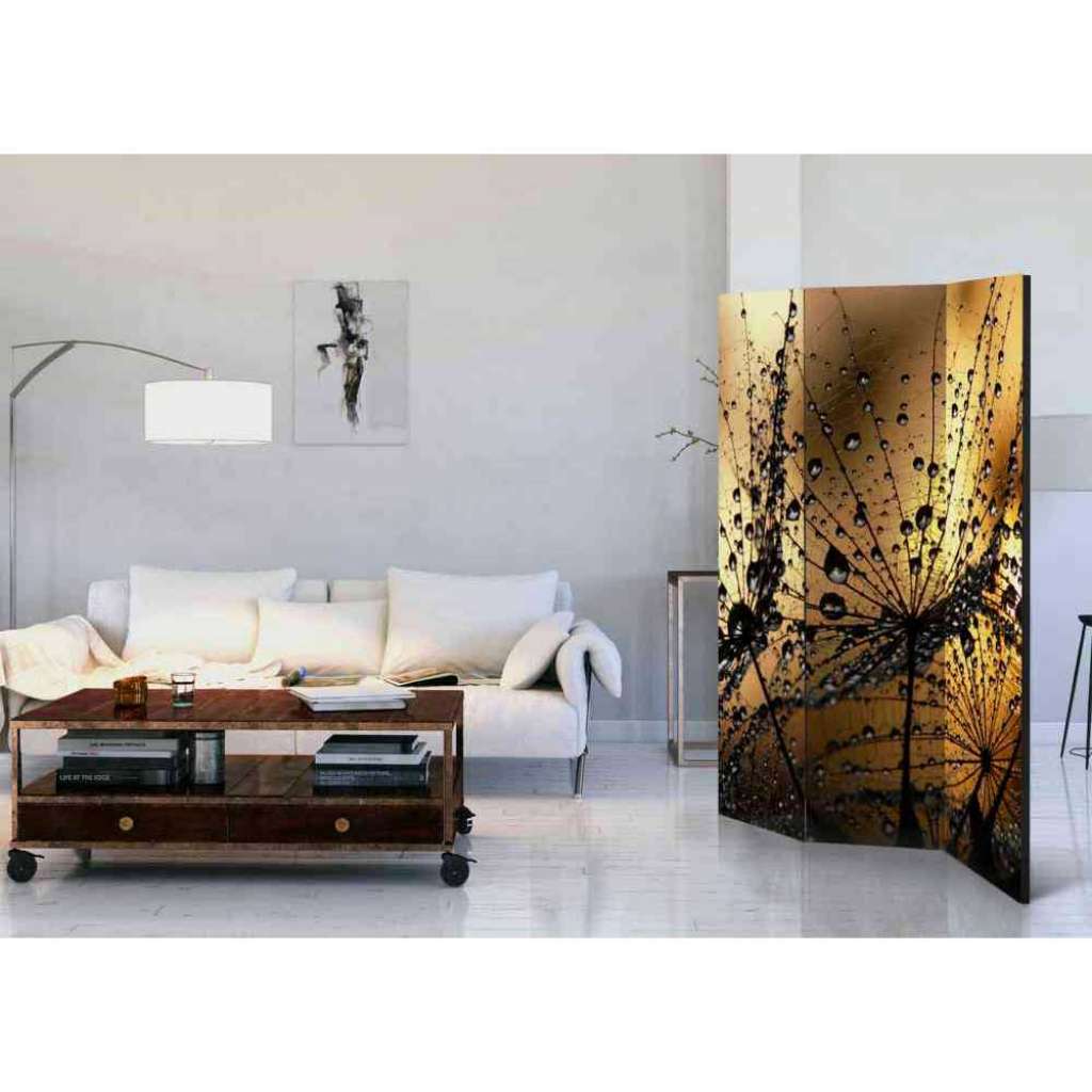 Design Paravent mit Pusteblume im Regen Orange und Schwarz
